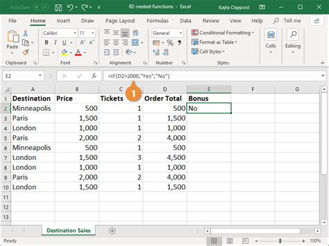 nested tables in excel